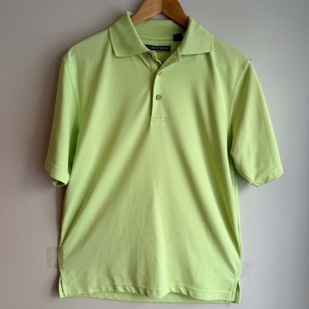 Cubavera Men's Small Lime Green Textured Performance Stripe Golf Polo Shirt